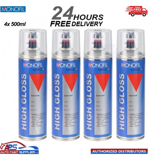 4x MONOFIL VARIO+ HIGH GLOSS CLEARCOAT FINISH LACQUER SPRAY CLEAR Aerosol 500ml